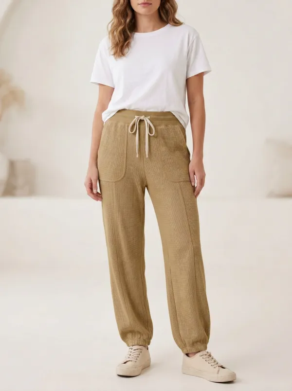 Women's Casual Lounge Waffle Knit Drawstring Jogger Pants