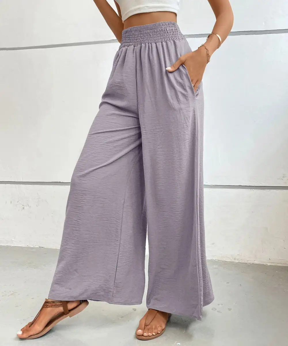 Wide Leg High Waist Cropped Smocked Waist Pants
