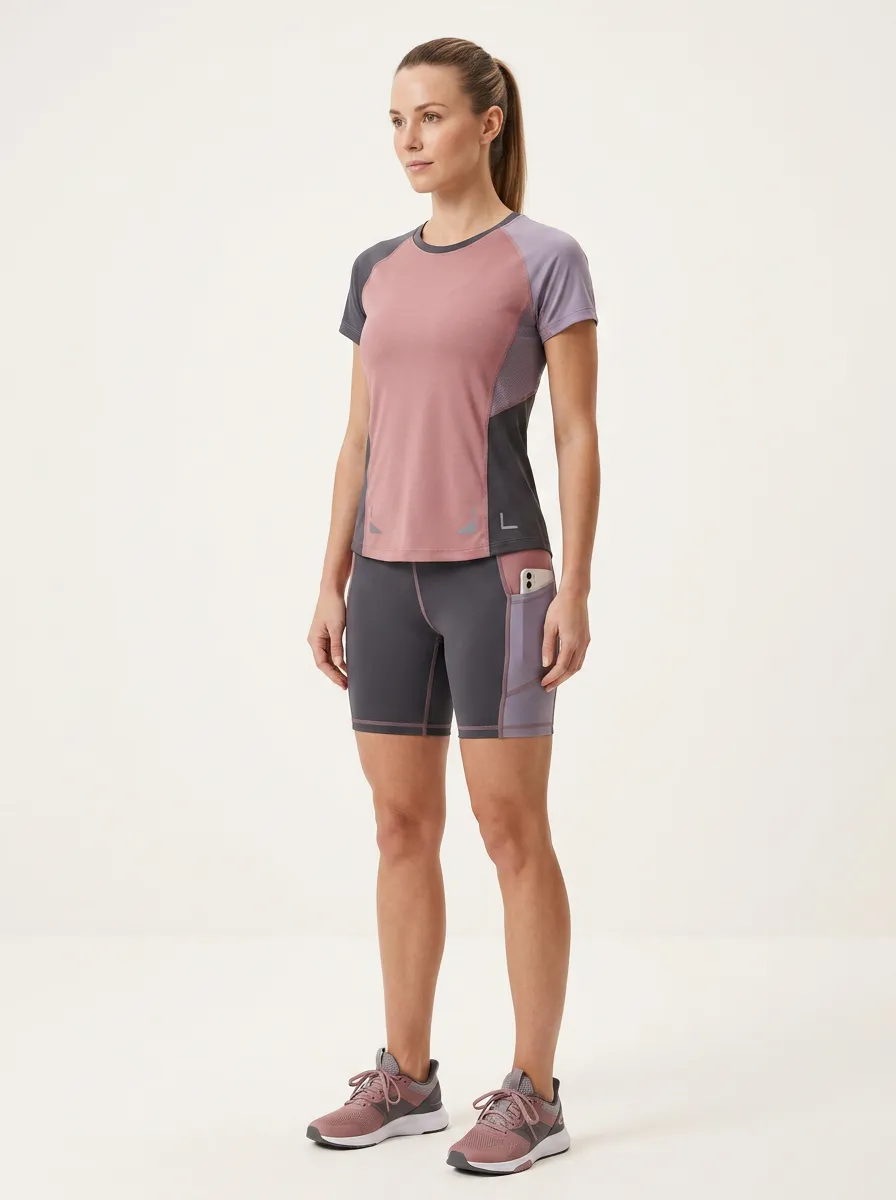 Women's Activewear Pink Grey Colorblock Printed Yoga Set