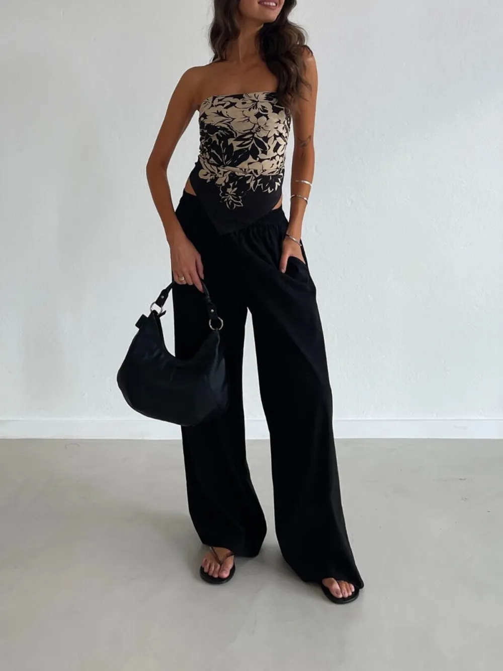 Flower Printed Straight Neck Top