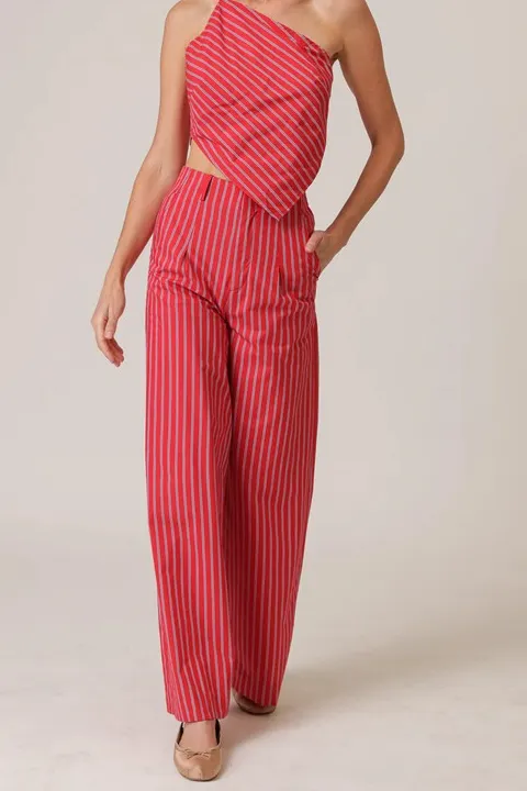 Red White Striped High Waist Pants