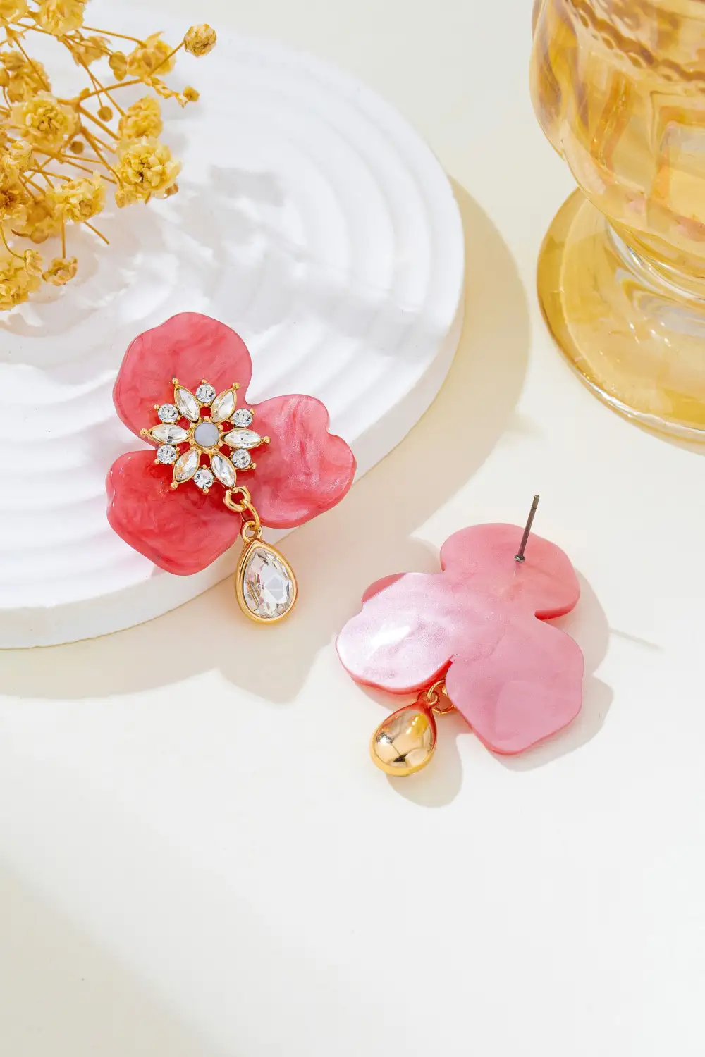 Marbled Resin Floral Rhinestone Drop