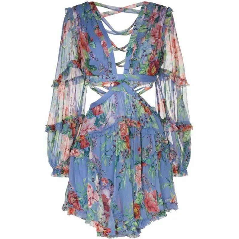Elegant Floral Print Backless Casual Jumpsuit