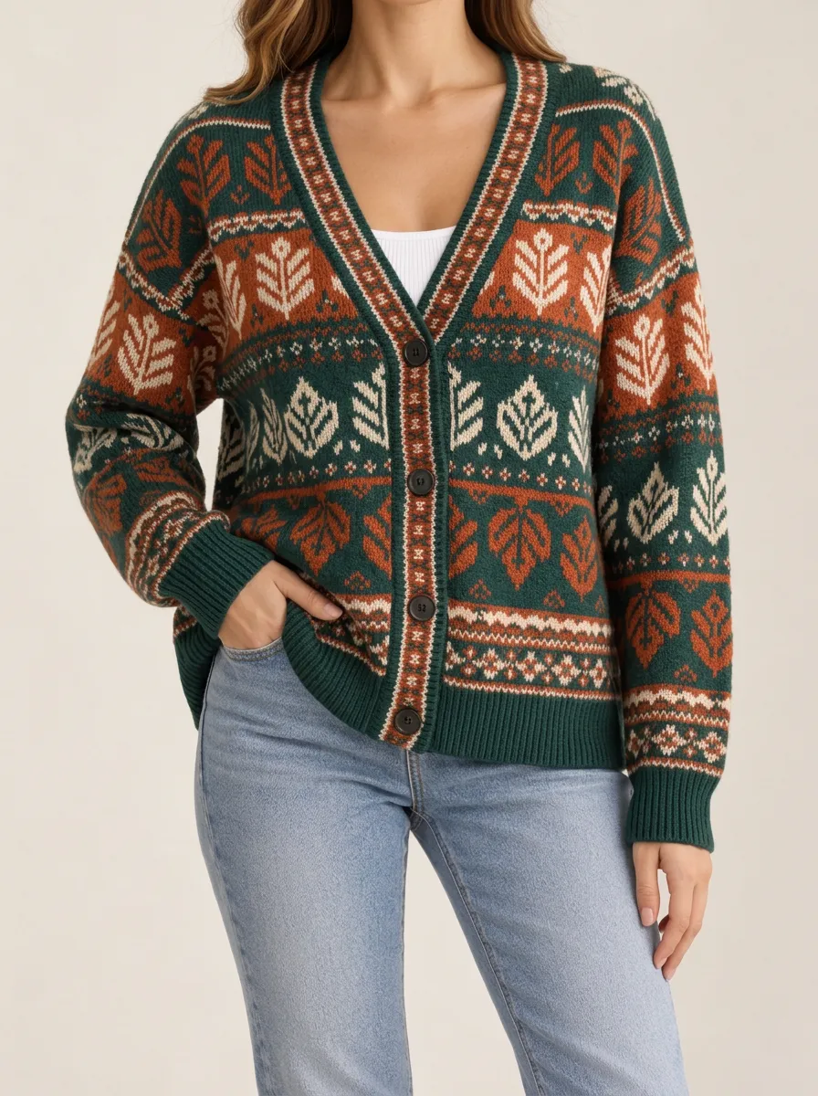 V Neck Button Front Women's Knit Cardigan
