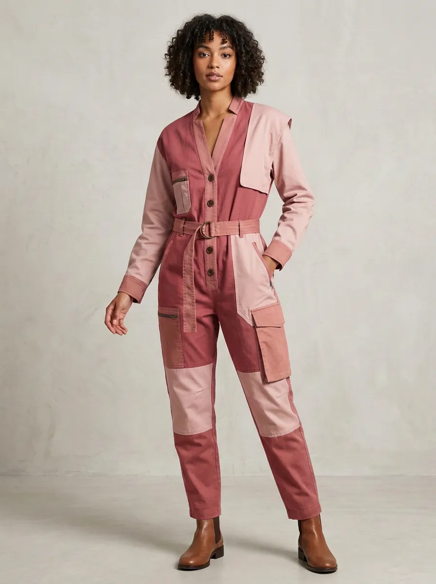 Women's Willow Utility Patchwork Colorblock Belted Jumpsuit