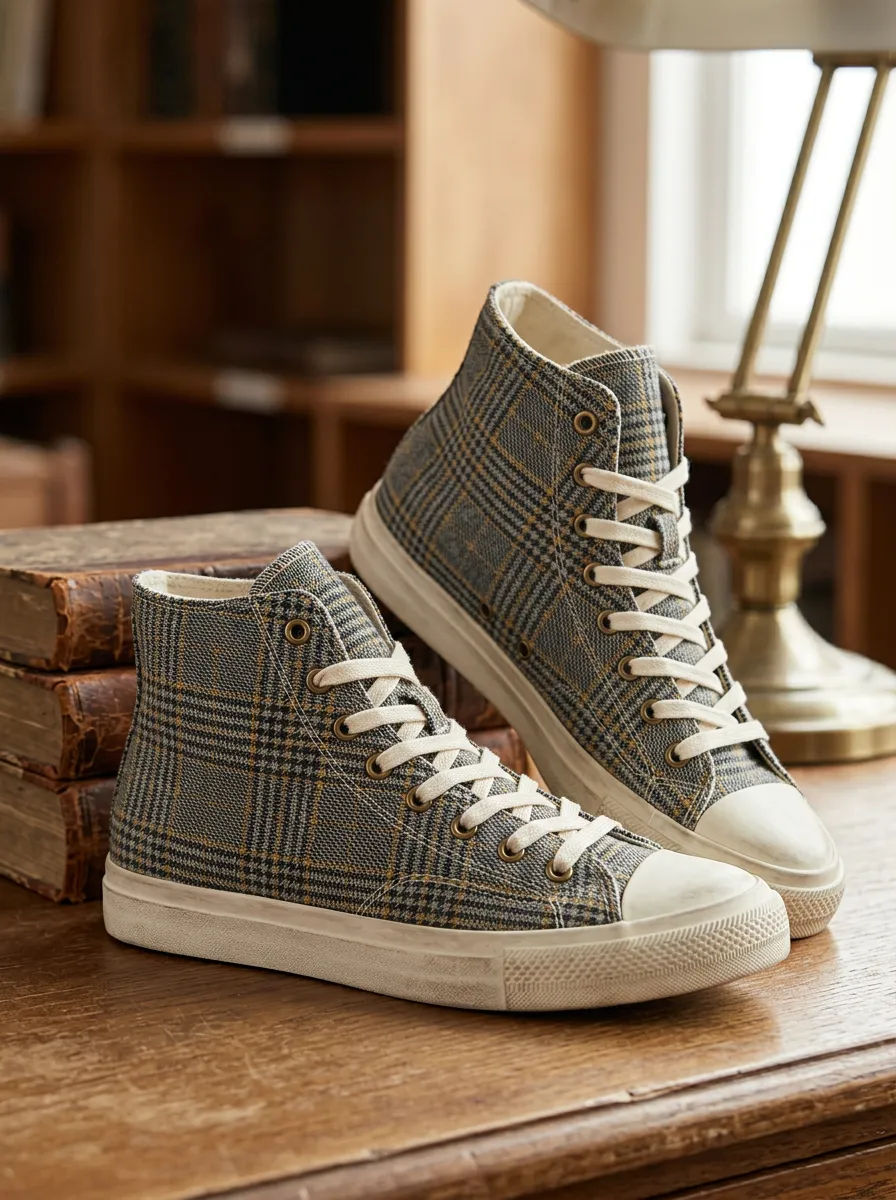 Men's Classic Vintage Plaid Pattern Patterned High Top Canvas Shoes