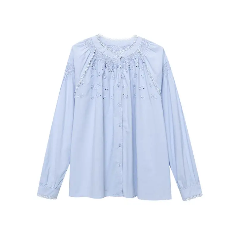 Relaxed Embroidered Lace Trim Shirt