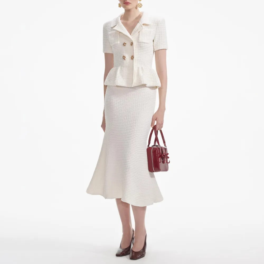 Cream Textured Knit Midi Dress