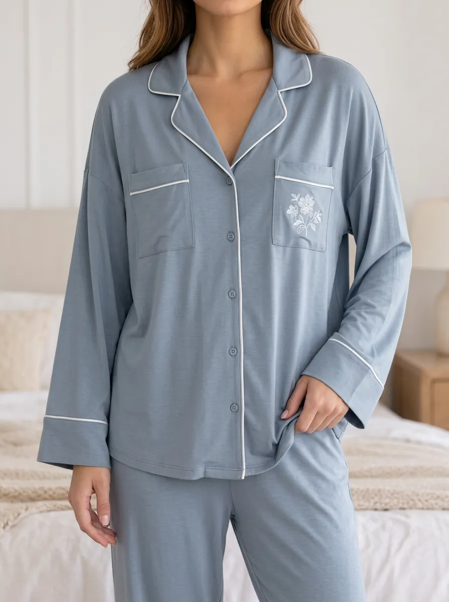 Floral Button Front Everyday Pajama Top