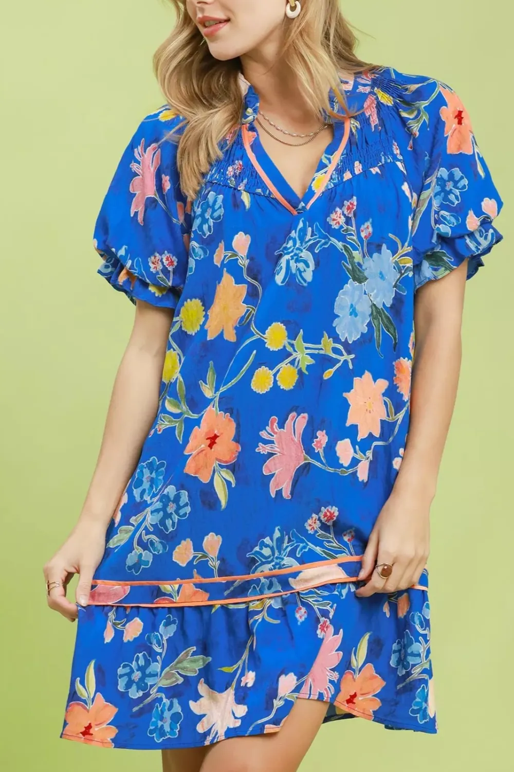 Floral Print Tiered Smocked Ruffle Hem Mini Dress