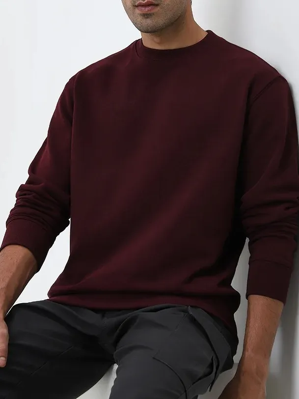 Casual Style  Solid Loose Cotton-Blend Sweatshirt