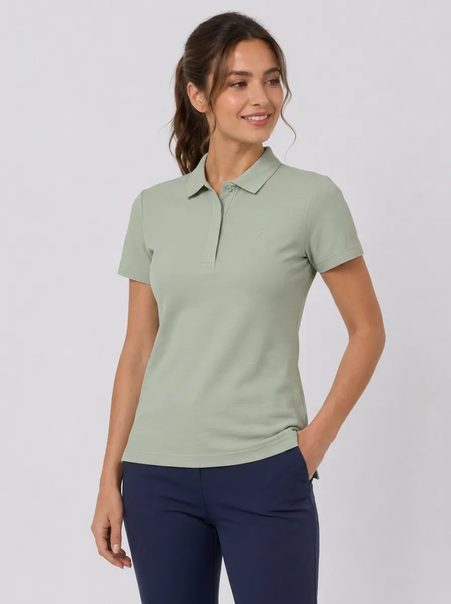 Women's Sage Green Minimalist Logo Embroidered Polo Shirt