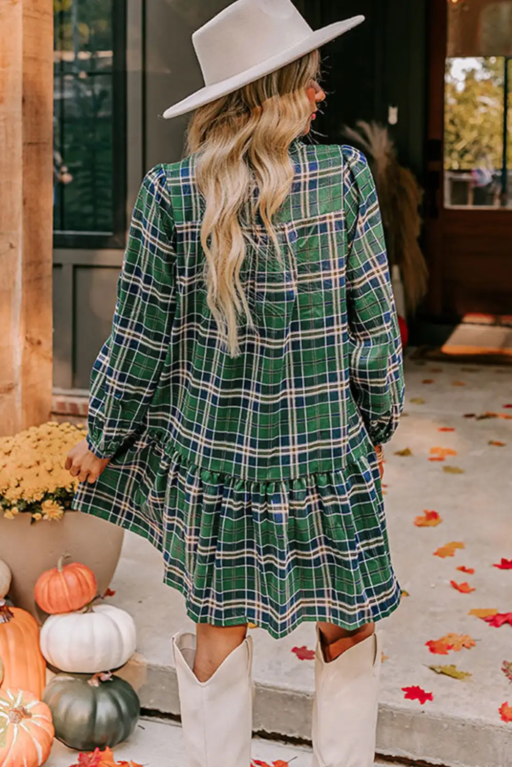 Relaxed Shape Plaid Printed Ruffle Mini Dress