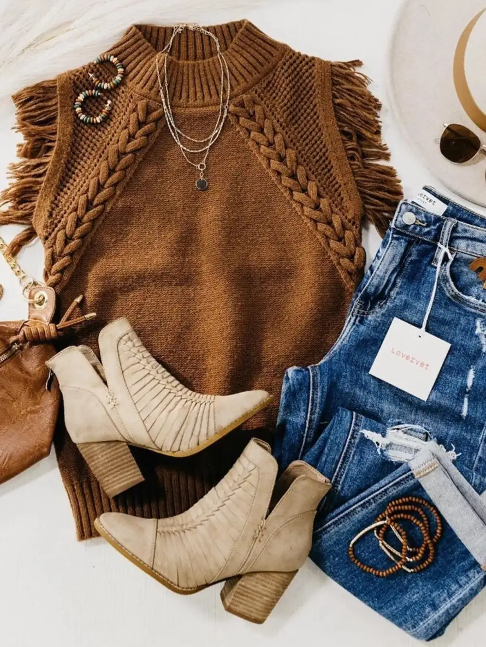 Braided Trim Fringe Sweater Top