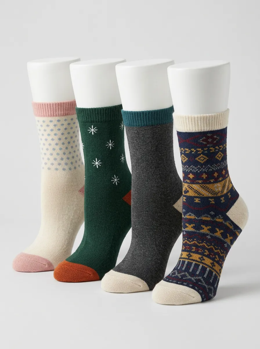 Timeless Patterned Four-Pair Casual Socks