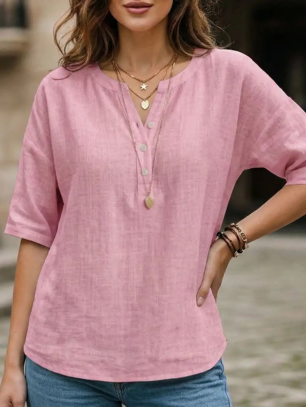 Linen V Neck Loose Shirt