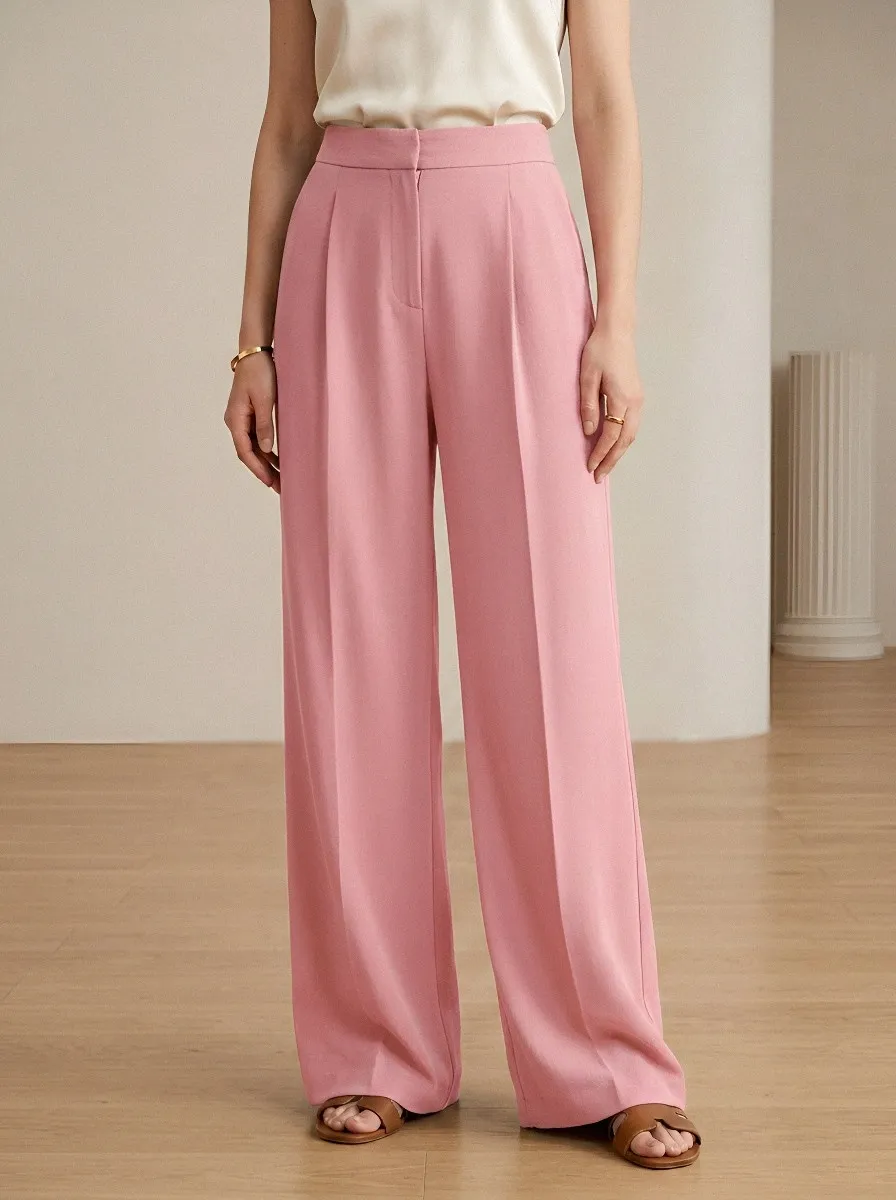 Pleated Minimal Draped Women's Wide-Leg Trousers