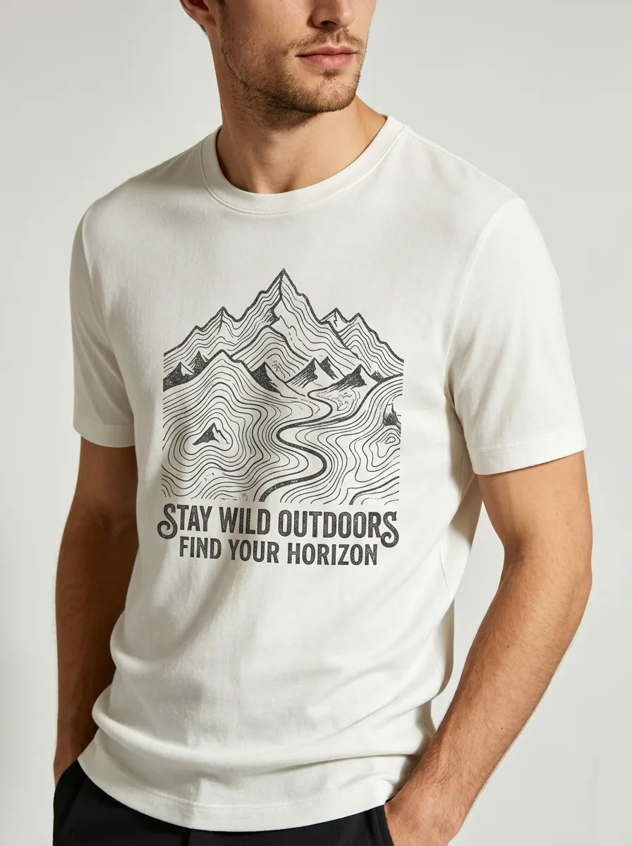 Men's Outdoor Adventure Mountain Topographic Printed T-shirt
