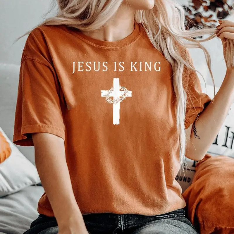 Jesus Is King Christian Religious Cross Faith For Women Women's Oversized Comfort T-Shirt