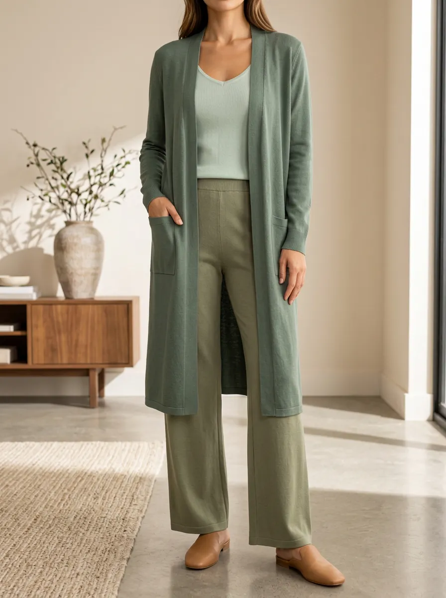 Women's Casual Cardigan Tank Top And Pants Three Piece Set