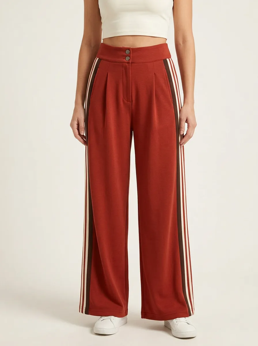 Women's High-Rise Double-Button Minimal-Pleat Wide-Leg Trousers