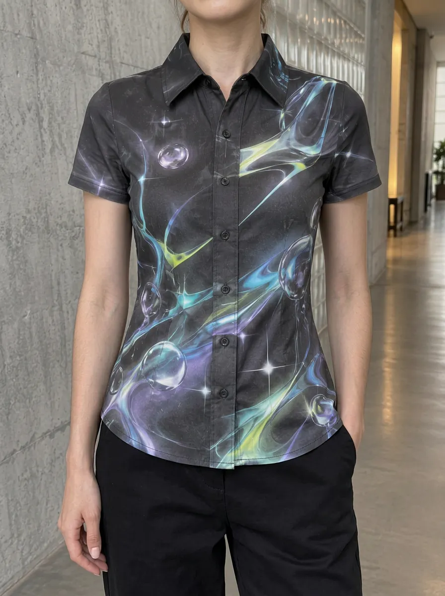 Women's Balanced Y2K Aesthetic Abstract Bubble Shirt