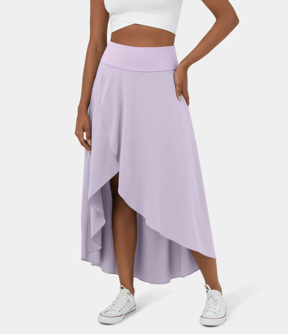 Breezeful High Waisted High Low Ruffle 2-in-1 Flowy Quick Dry Casual Regular Maxi Skirt