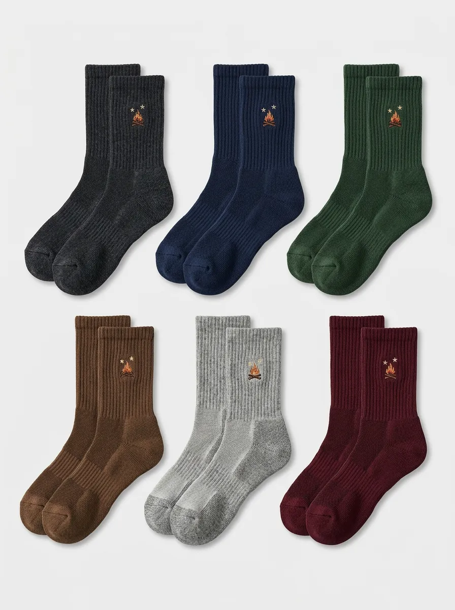 Men's Campfire Star Embroidered Ribbed Crew Sock Set