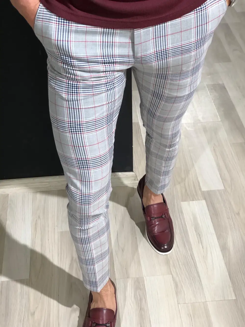 Modern Classic Slim Fit Plaid Tailored Trousers