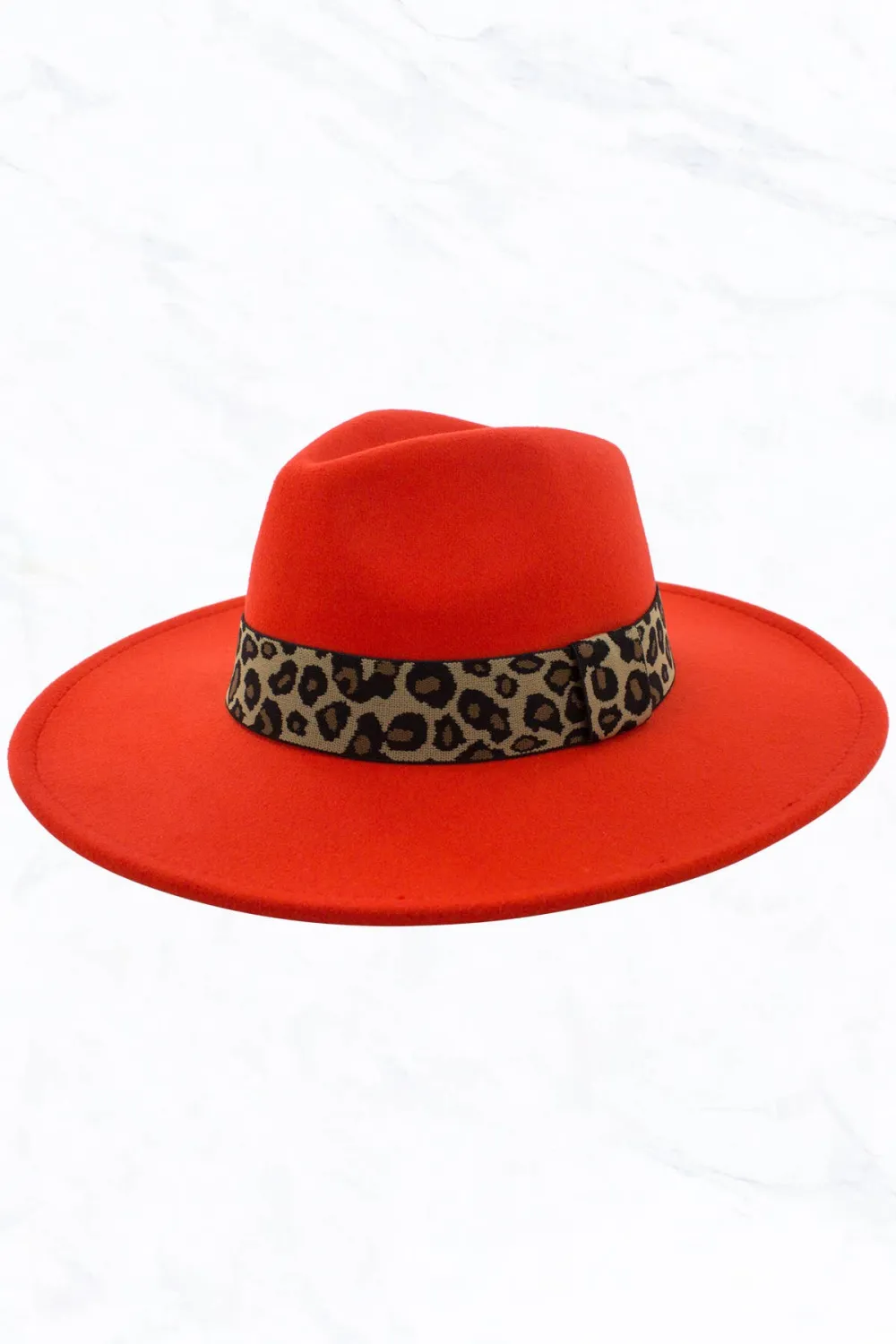 Big Brim Peach Heart Top Jazz Hat Wide Leopard Belt