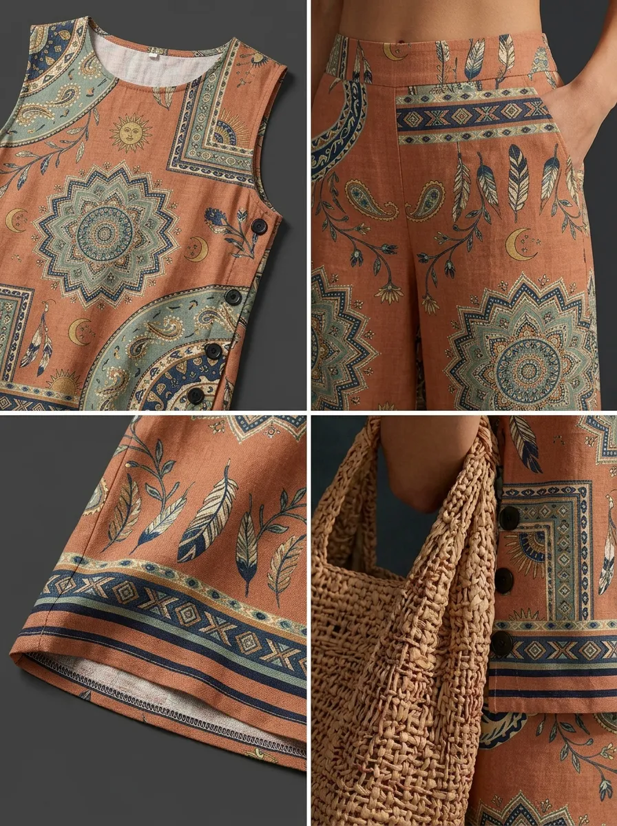 Women's Bohemian Mandala Paisley Printed Sleeveless Set