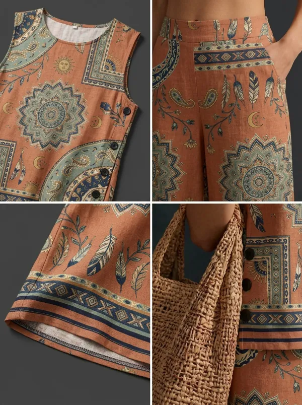Women's Bohemian Mandala Paisley Printed Sleeveless Set