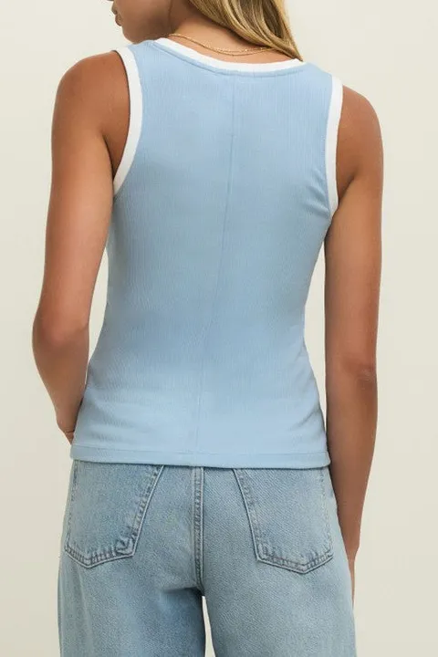 Light Blue Color-Block Ribbed Tank Top