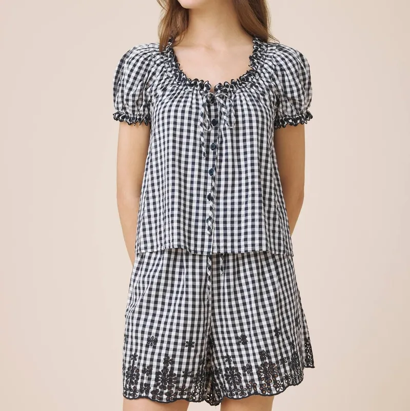 Layered Gingham Sleeve Top