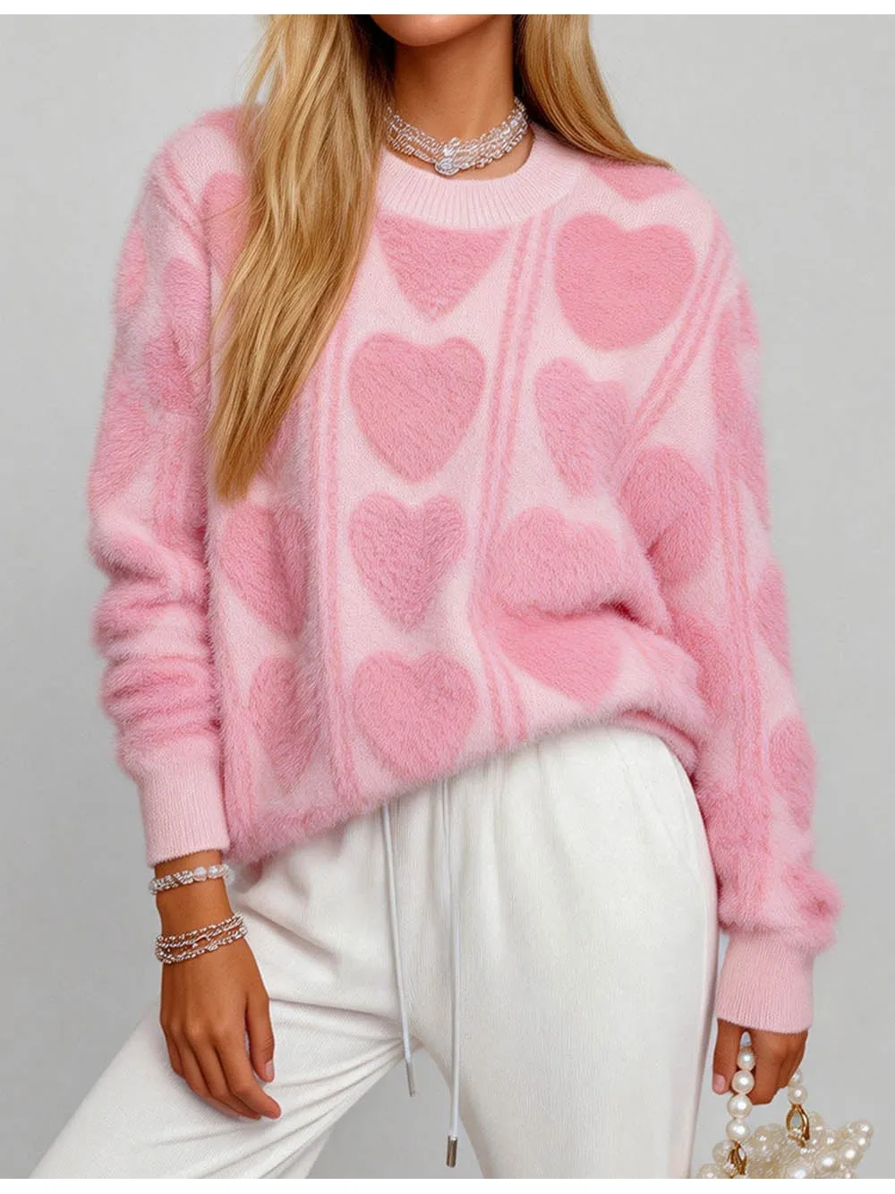 Valentine Heart Faux Mink Fur Pullover Sweater