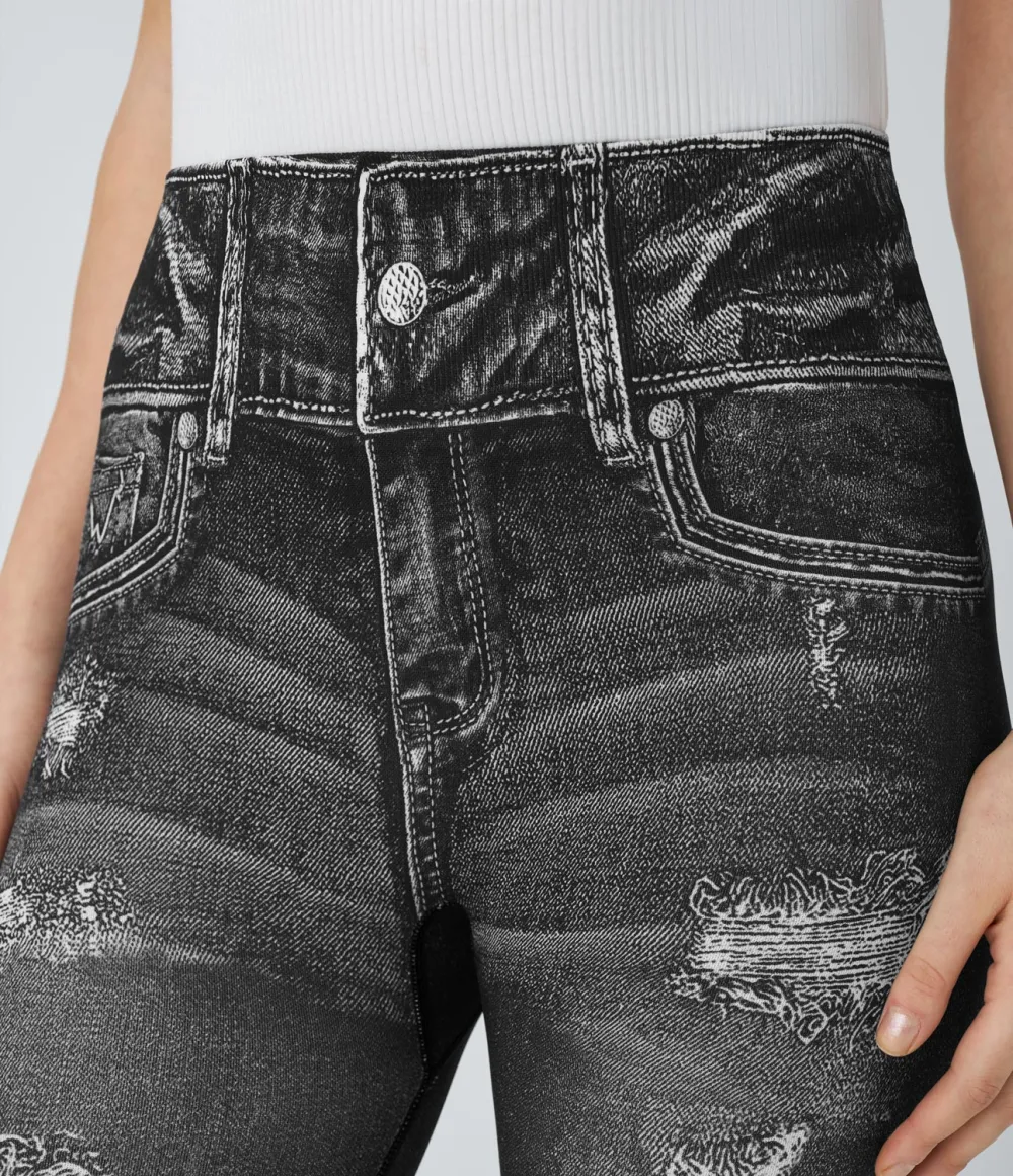 Seamless Flow High Waisted Denim Print Casual Leggings