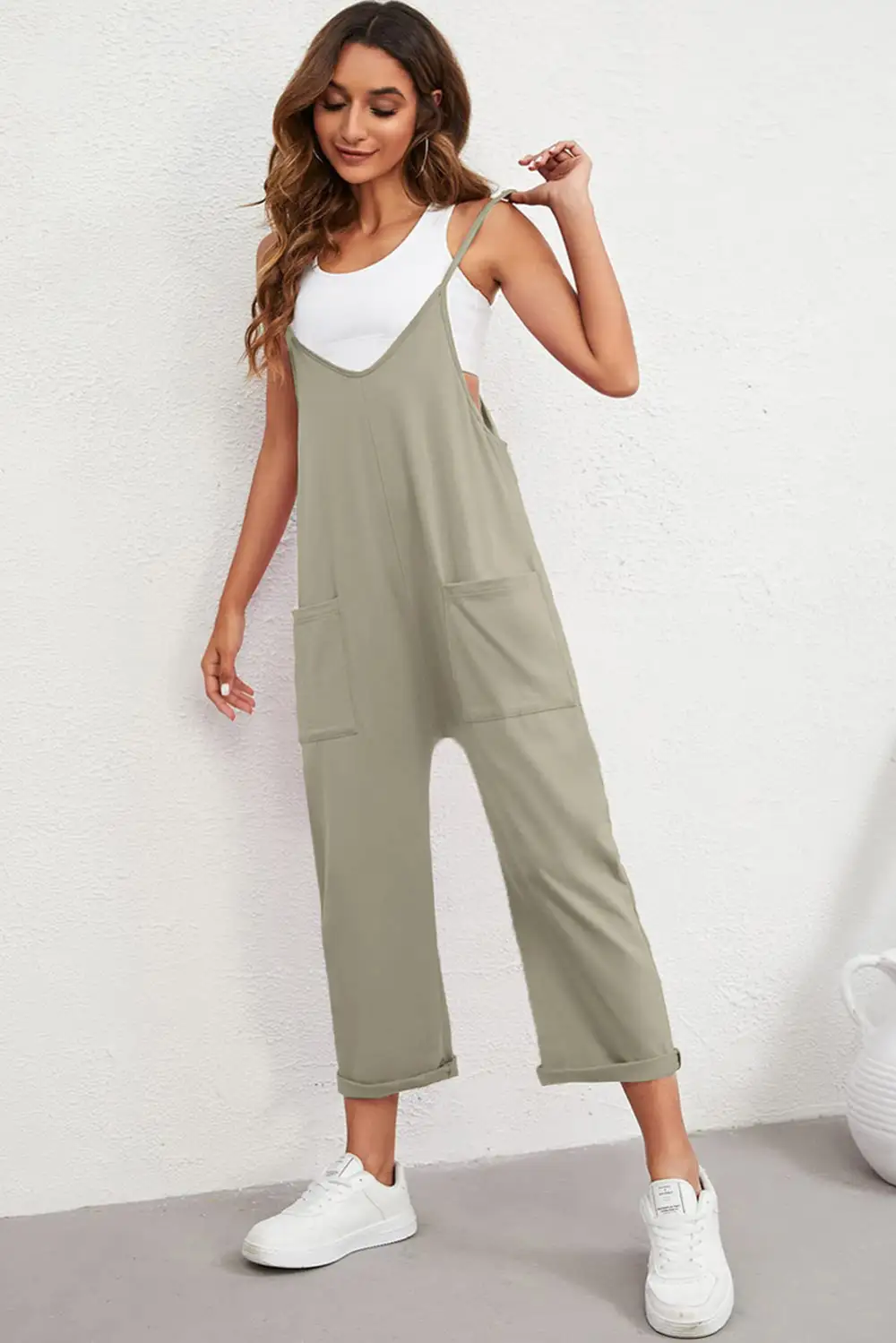 Pocketed Adjustable Spaghetti Strap Straight Leg Accessory