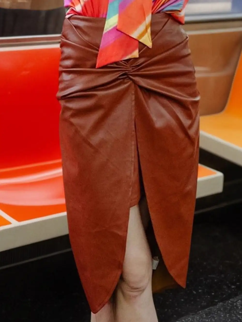 Pleated Slit Midi Skirt