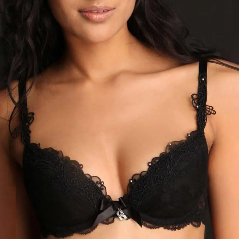 Women's Push-Up Underwire Adjustable Straps Guipure Lace Embroidery Cotton Blend Decorative Stone Bra