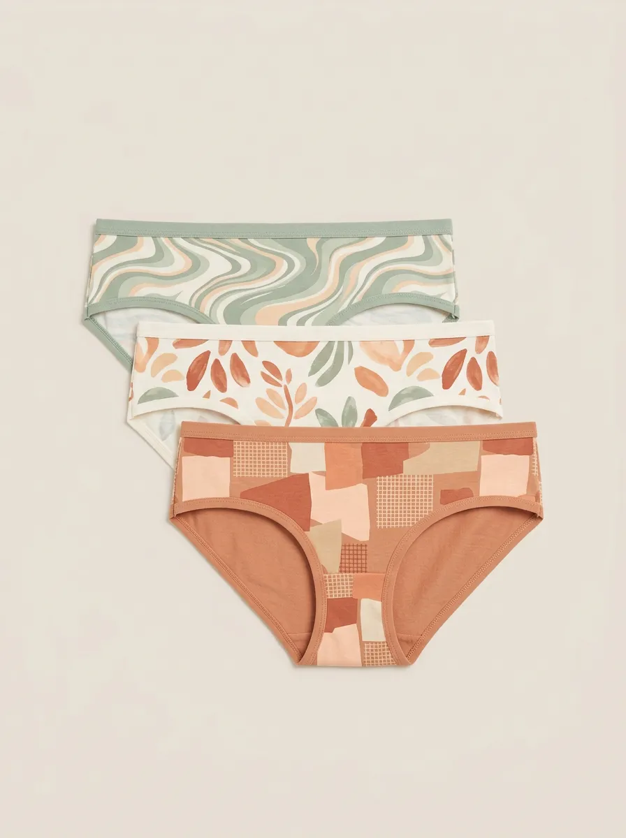 Women's Boho Aesthetic Abstract Floral Printed Three Pack Panties