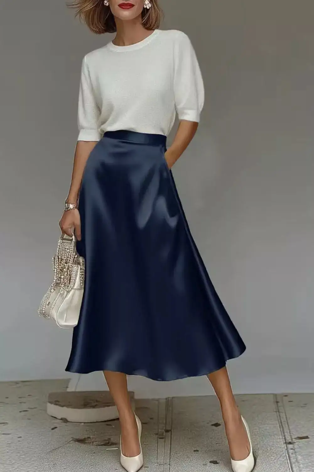 Everyday Satin A-line Midi Skirt