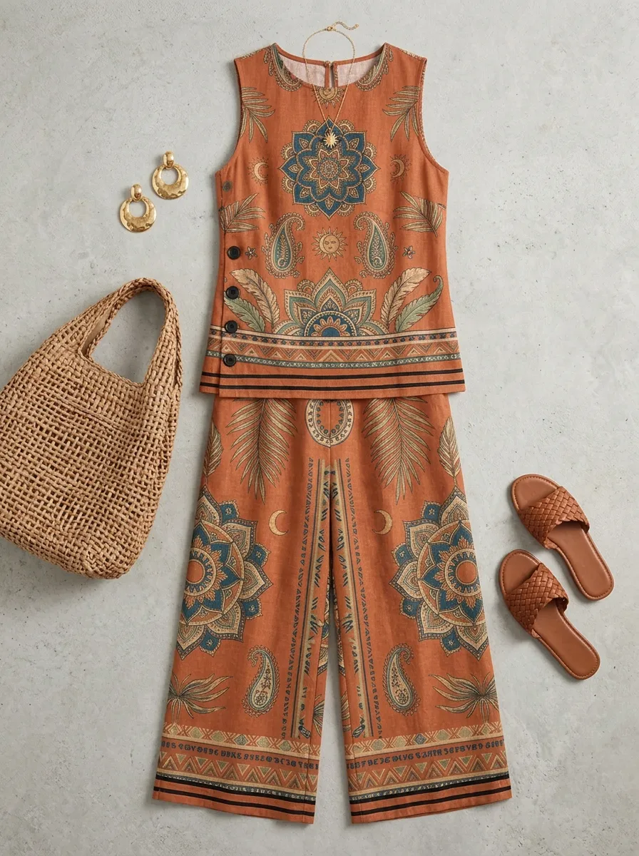 Women's Bohemian Mandala Paisley Printed Sleeveless Set