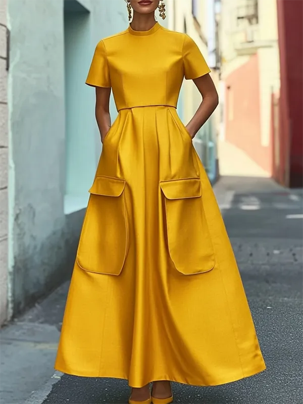 Pockets Sleeve Maxi Dress