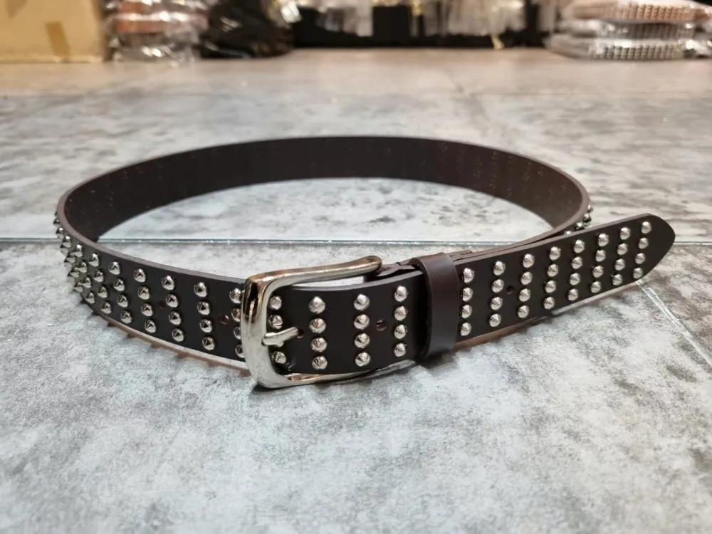 Studded Buckle Genuine Leather Belt