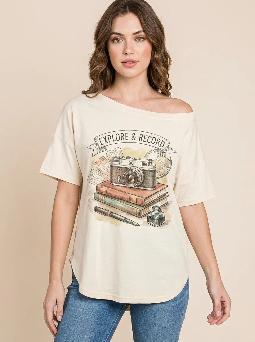 Women's Travel Photography Explore Record Graphic T-Shirt