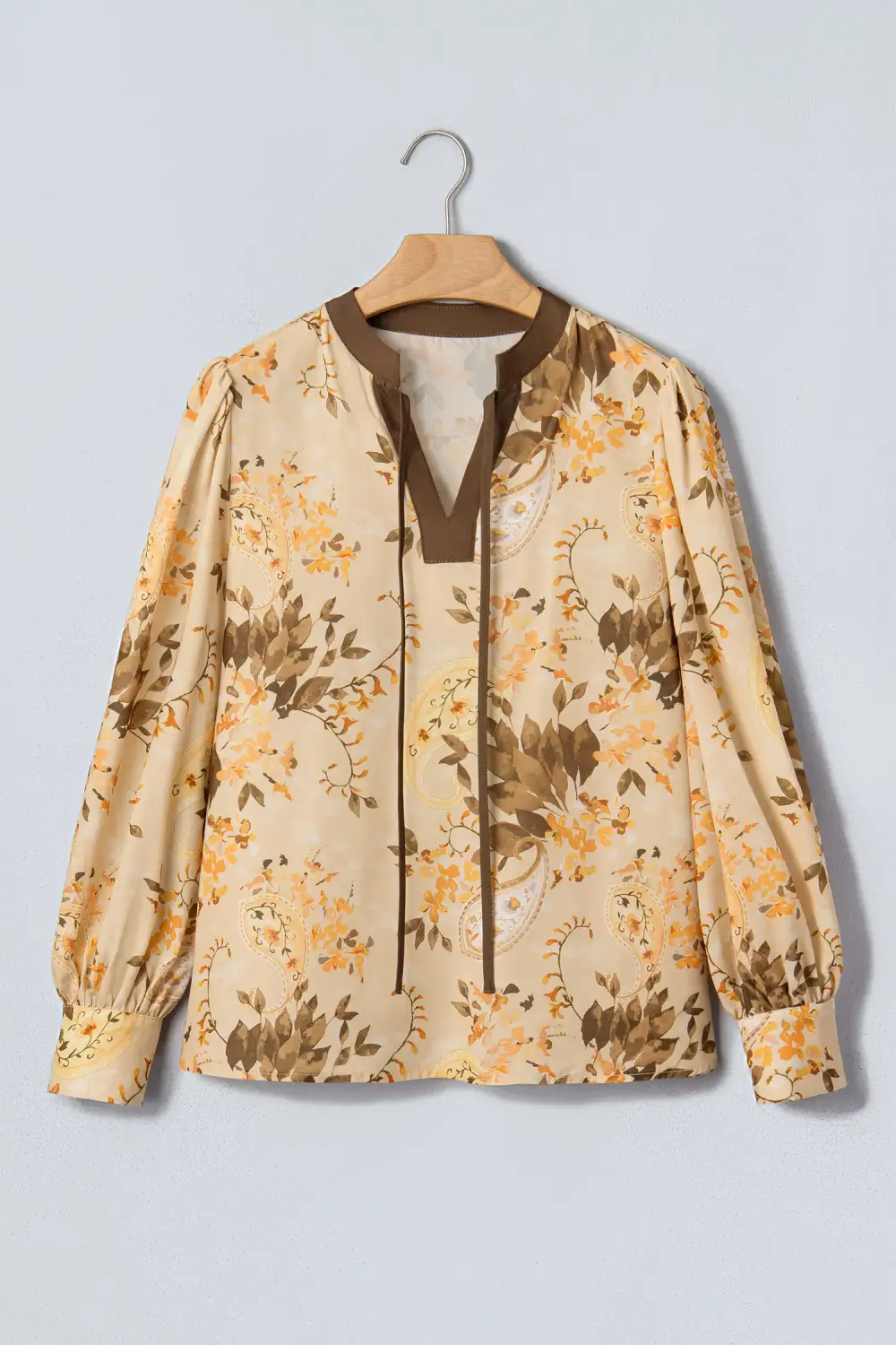 Women's Paisley Print Long Sleeve Tie Neck Top