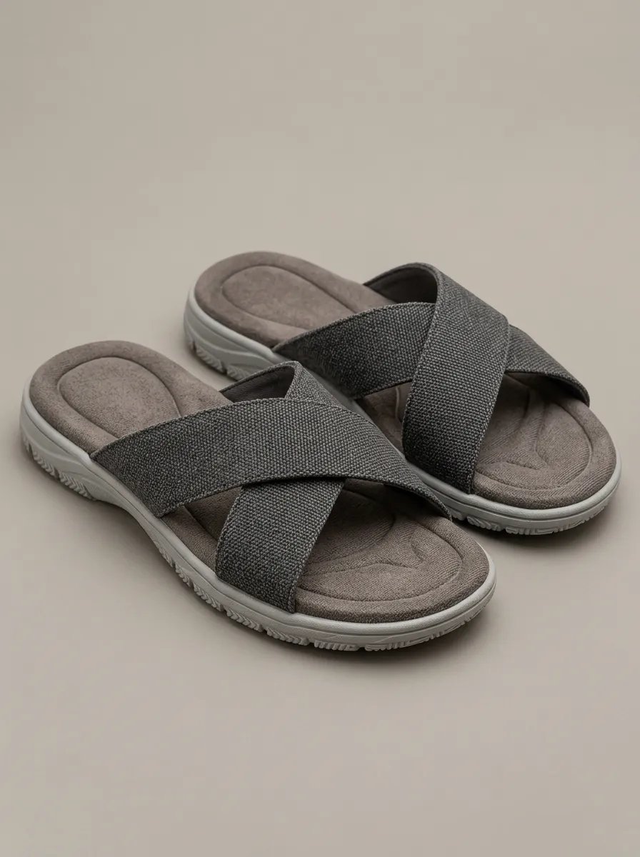 Men's Cross Strap Graphic Detail Casual Slides