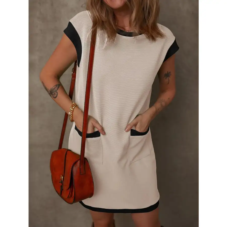 Round Neck Cap Sleeve Mini Dress
