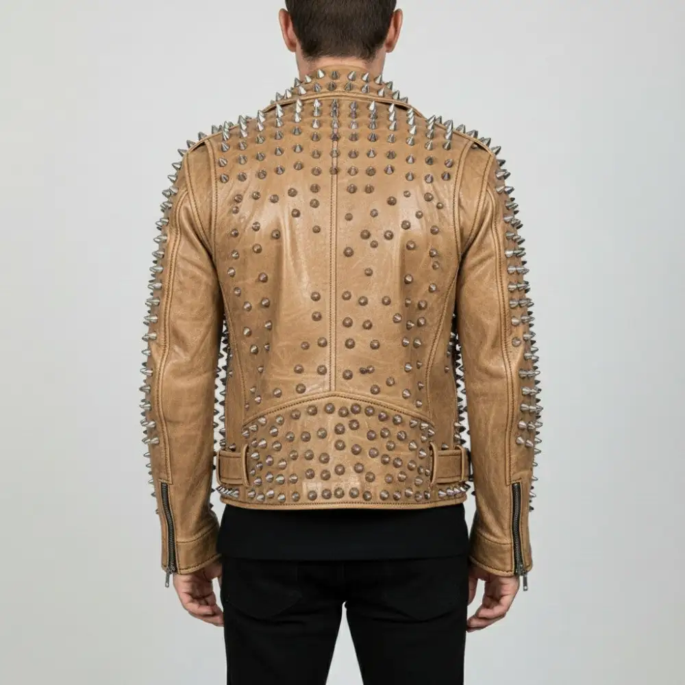 Cowhide Biker Studded Belted Jacket