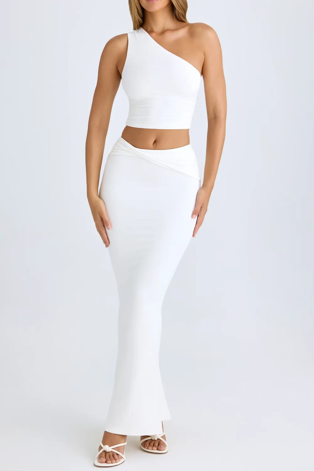 Mid-Rise Asymmetric Pleated Long Skirt
